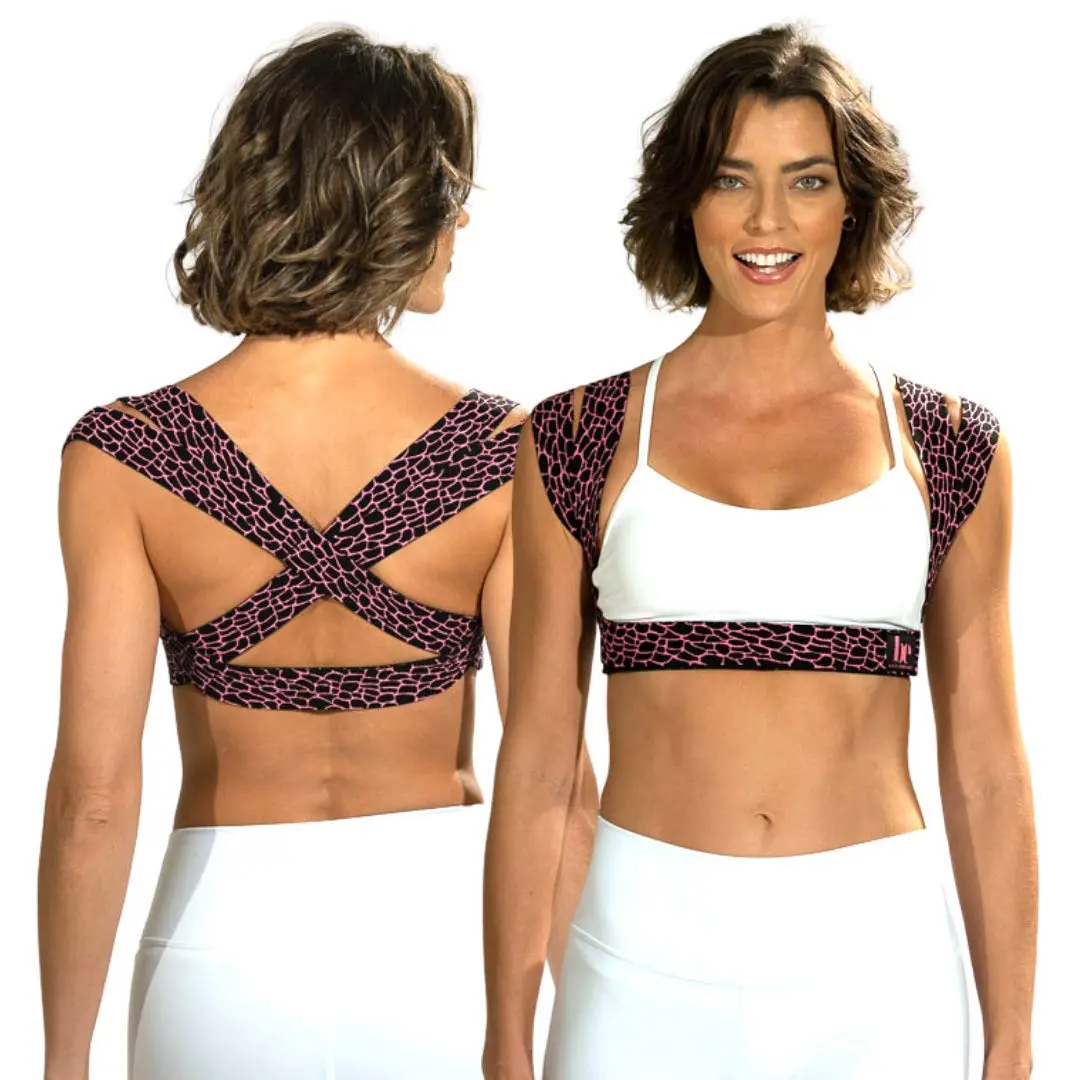 Posture Corrector for Women and Men - Made in USA - Slim and Adjustable Shoulder Brace - Back Brace for Back Pain Relief - Pink Pebble M/L BackEmbrace