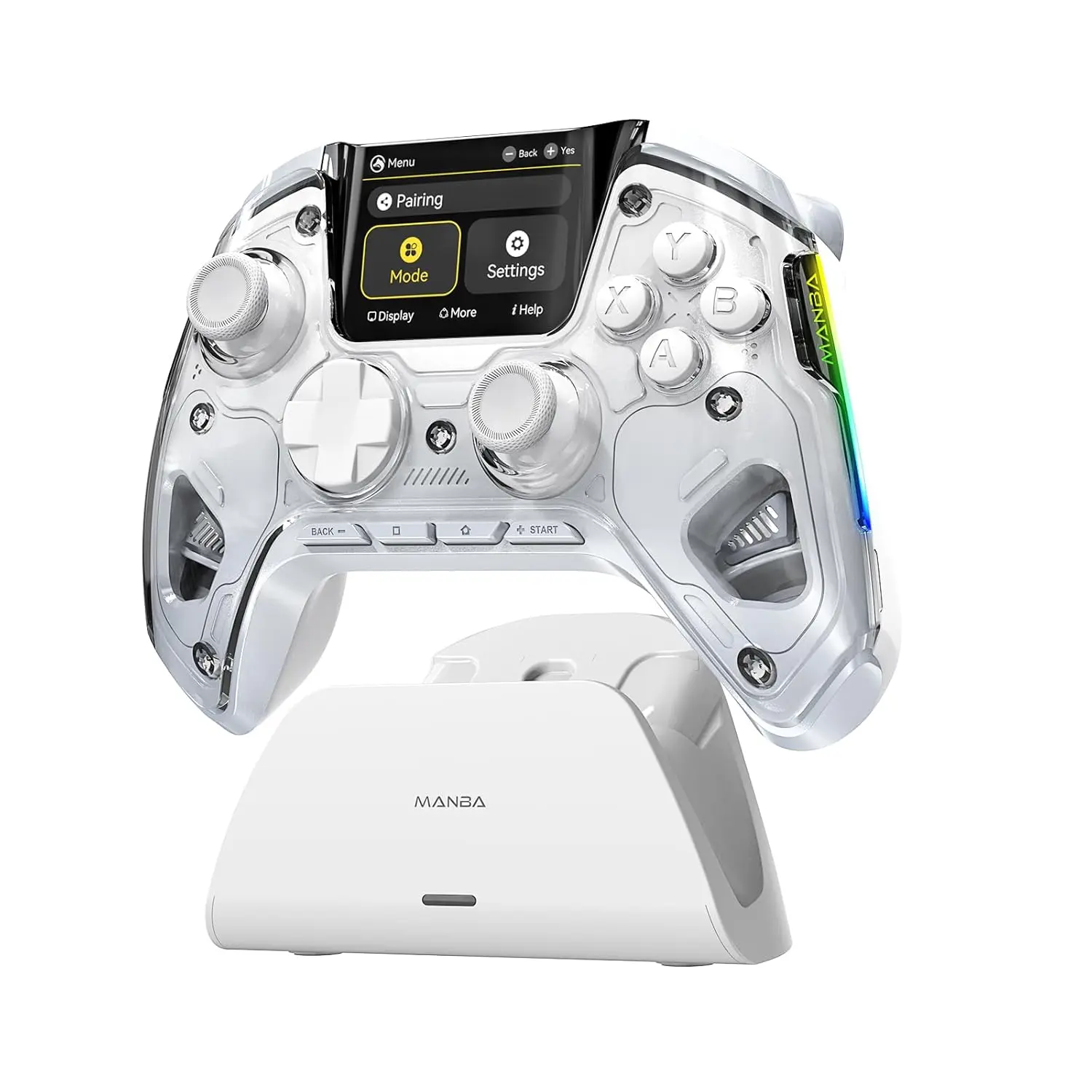 Manba One Wireless Gaming Controller with Interactive Screen for Switch, Switch 2, PC, Android and iOS with Charging Dock - White