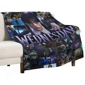 Wednesday Addams Printed Blanket Picnic Blankets Cozy Comfortable Flannel Blanket Throw, Gothic-Inspired Blanket for Living RoomsHome Christmas Blanket Gift For Adult Women Kids Boys