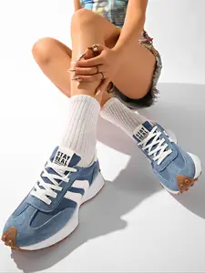 Women's Fashion Thick Sole Sneakers, Breathable Trendy Walking Shoes, Comfortable Support, Casual Textile Upper, Rubber Outsole, All-Season Wear