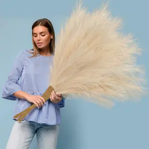 8 count Faux Pampas Grass  38''/97cm Tall Artificial Large Pompous Pompas Floral Fluffy   Floor Vase Filler for Wedding Kitchen Home Boho ations, Deep Beige