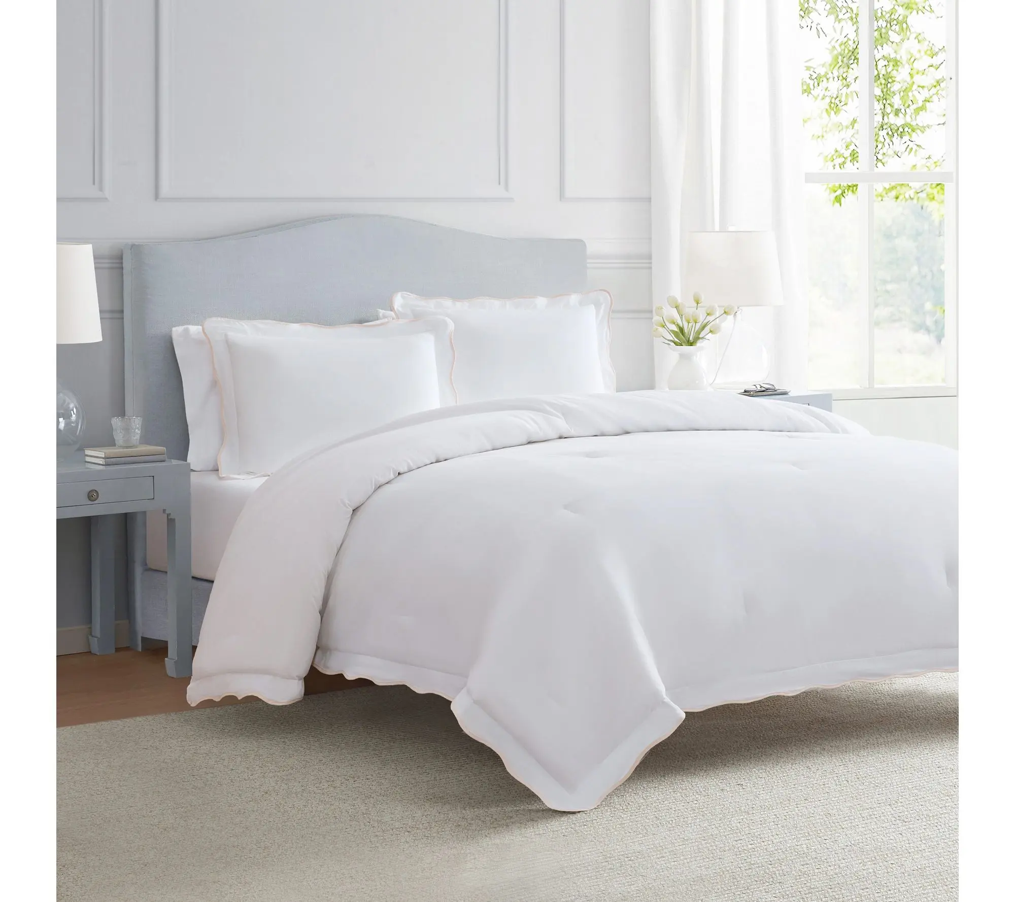 Martha Stewart Simple Scallop Pink Cotton King Duvet Set