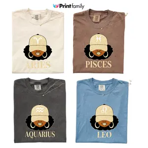 [Full 12 Zodiac] Zodiac Black Girl T-Shirt, Aries Pisces Aquarius Leo Graphic Tee, Gold Glitter Astrology Shirt, Birthday Gift for Her, Unisex Vintage Tee