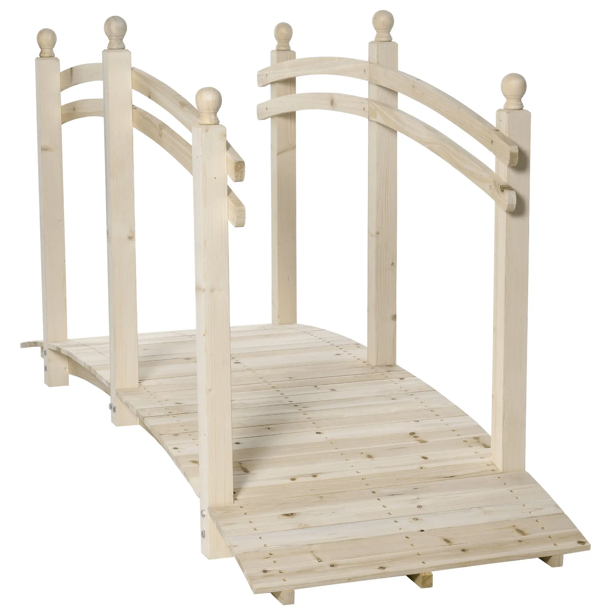 Outsunny 7.5' Wooden Arch Garden Bridge, Safety Rails for Backyard Ponds, Creeks, Streams, Carbonized