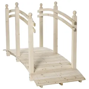 Outsunny 7.5' Wooden Arch Garden Bridge, Safety Rails for Backyard Ponds, Creeks, Streams, Carbonized