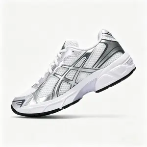 Men's White Silver Running Shoes Breathable Non-Slip Shock Absorption Athletic Sneakers