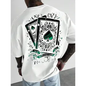 Unisex Spade a Poker Print Short Sleeve T-Shirt, Casual Printed Loose Fit Breathable Round Neck Top, Streetwear Fashion for Music Festivals