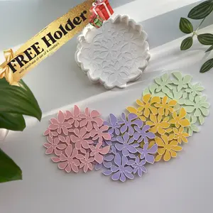 Elegant 3D Printed Floral Coaster Set with Holder - 4 Eco-friendly Drink Coasters for Aesthetic Table Decor - Handmade Gift Idea Tableware