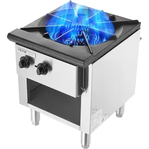 VEVOR Commercial Gas Stove with 4 Burners, Propane and Natural Gas Countertop Cooking Stove Range, Stainless Steel Gas Hot Plate, Commercial Cooking Equipment for Restaurant, 112, 000 BTU