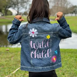 Embroidered Jean Jacket, Personalized Denim Jacket, Embroidered Name Jean Jacket, Personalized Gift, Spring Jacket Embroidery Flower