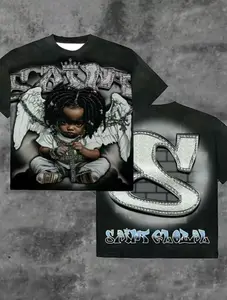 Mens summer little angel redemption print soft and breathable round neck T-shirt