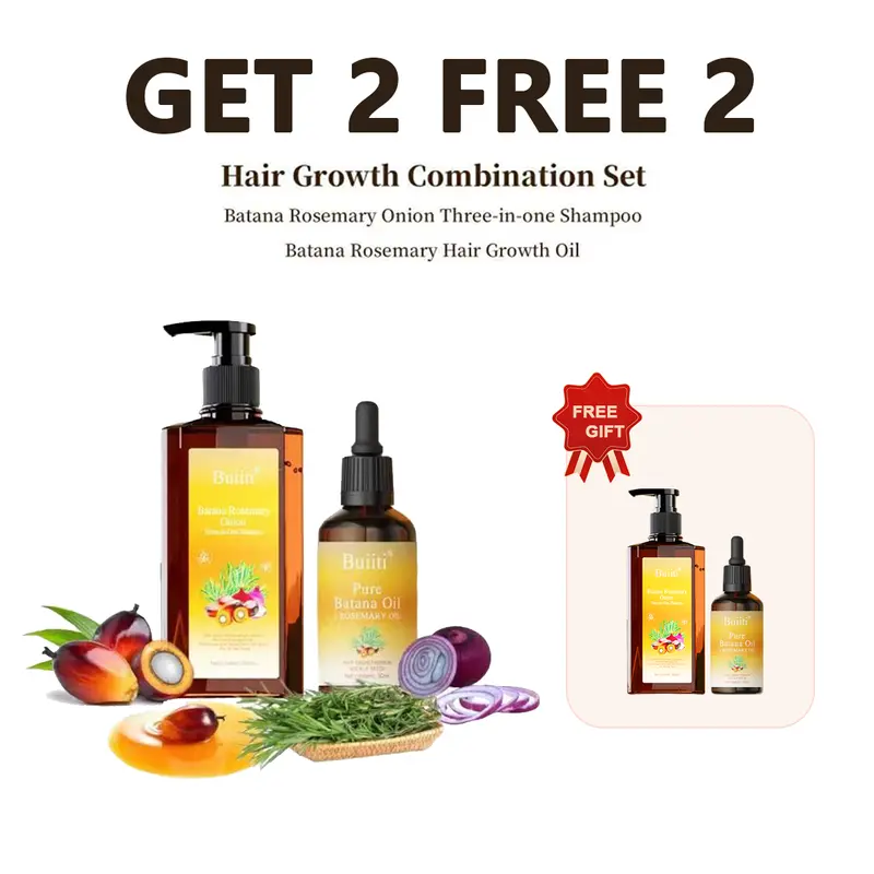 【get 2 free 2】Buiiti Batana Oil & Buiiti Batana Rosemary Onion Three-in-One Shampoo Set for All Hair Types, Nourishes and Promotes Hair Growth Organic Repair