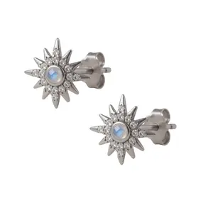Sterling Silver CZ Moonstone Star 10mm Earrings