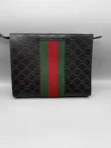 Pre-owned GUCCI Leather Clutches & Wristlets Guccisima Web Pouch
