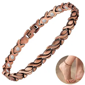 Women's Copper Anklet Bracelet, 99.99% Pure Copper Magnetic X-Shape Design, American Retro Style Jewelry for Daily Wear