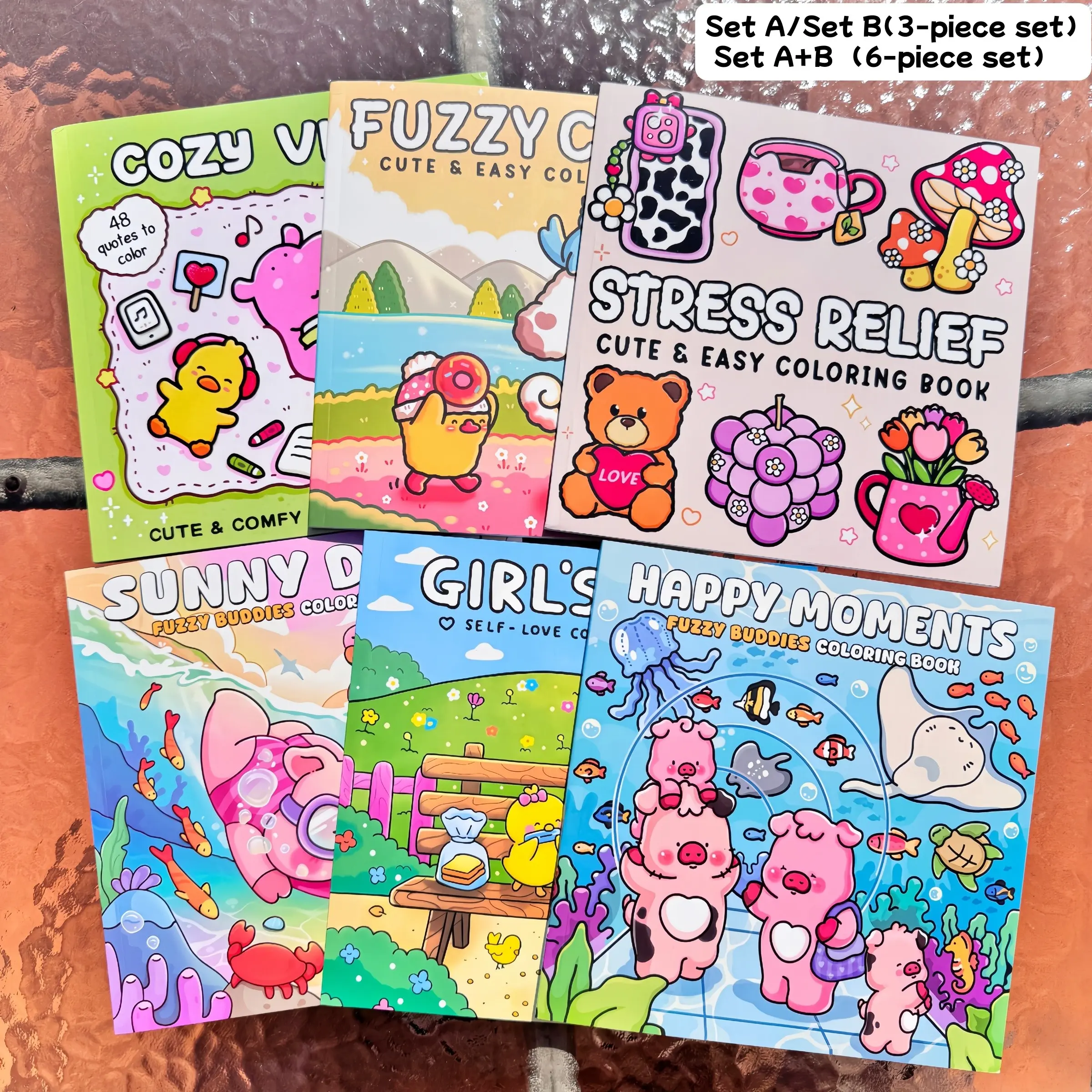 3/6 Piece Cute Theme Fuzzy Buddies Coloring Book Set, Cozy Craft Bundle, Stress Relief Coloring Books, Kids Art Supplies, Daily Drawing, Travel Entertainment, Bedtime Activity
