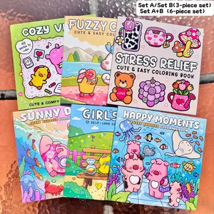 3/6 Piece Cute Theme Fuzzy Buddies Coloring Book Set, Stress Relief Coloring Books, Kids Art Supplies, Daily Drawing, Travel Entertainment, Bedtime Activity