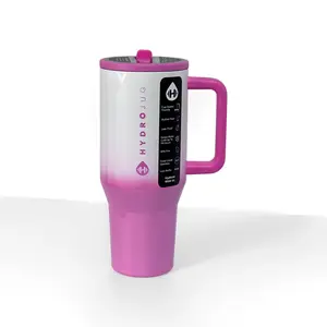 HydroJug 32Oz Stainless Steel Insulated Tumbler - BPA-Free Sports Straw Cup, Cup Holder-Friendly Travel Mug with Handle, Gradient Pink Kitchenware Drinkware outdoorfun