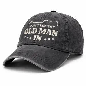 [Made-to-Order] Vintage Washed “Don’t Let The Old Man In” Cap – Funny Country Dad Hat, Distressed Black Adjustable Unisex