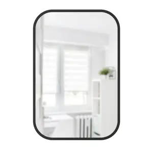 Umbra Hub Rectangle Wall Mirror | Enhance the Decor in any Room with this Decorative Rectangle Hanging Mirror featuring a Rubber Rim Light Collection