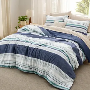 Twin/Twin XL Comforter - Twin Extra Comforter for, Striped Dorm, 2, 1 Blue Comforter and 1 Pillow Sham