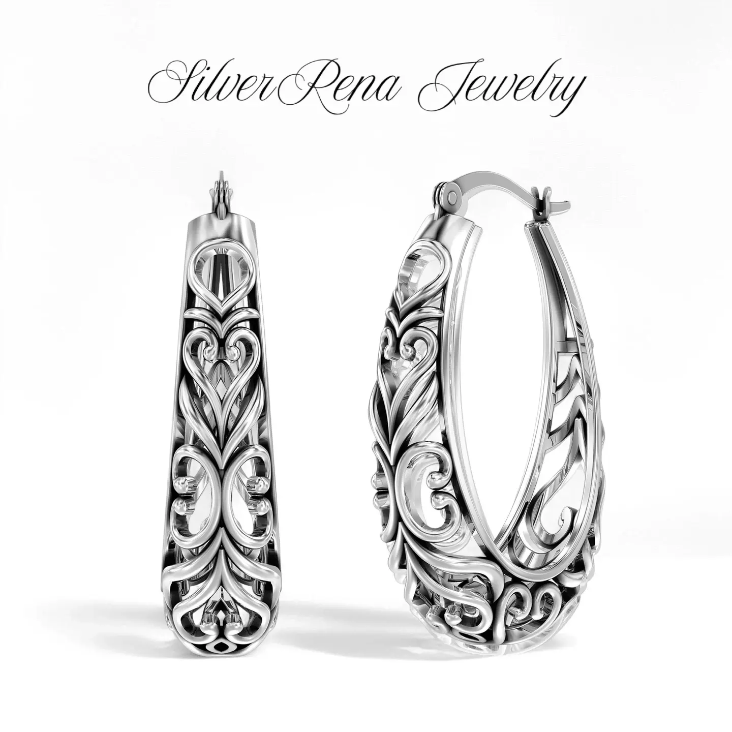 S925 Antique Chic Hoop Earrings with Hollowed-out Pattern Design Huggie Earrings, Hypoallergenic Sterling Silver Vintage Ear Jewelry for Women, Birthday Gift for Lover or Girls, Perfect for Daily Wear and Party