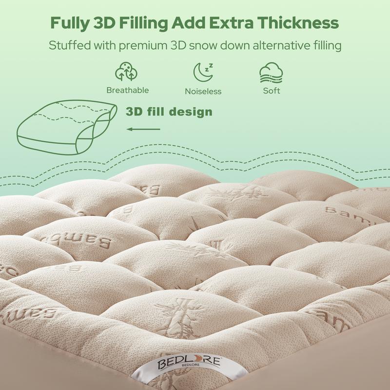 [Valentine’s Day]【BEDLORE】Thick Fitted Sheet Mattress Pad, Fluffy Pillow Top Comfort Layer, Cooling & Soft Mattress Cover with Deep Pockets (Fits 6–18 Inch Mattresses), Ideal for Bedroom & Home Use