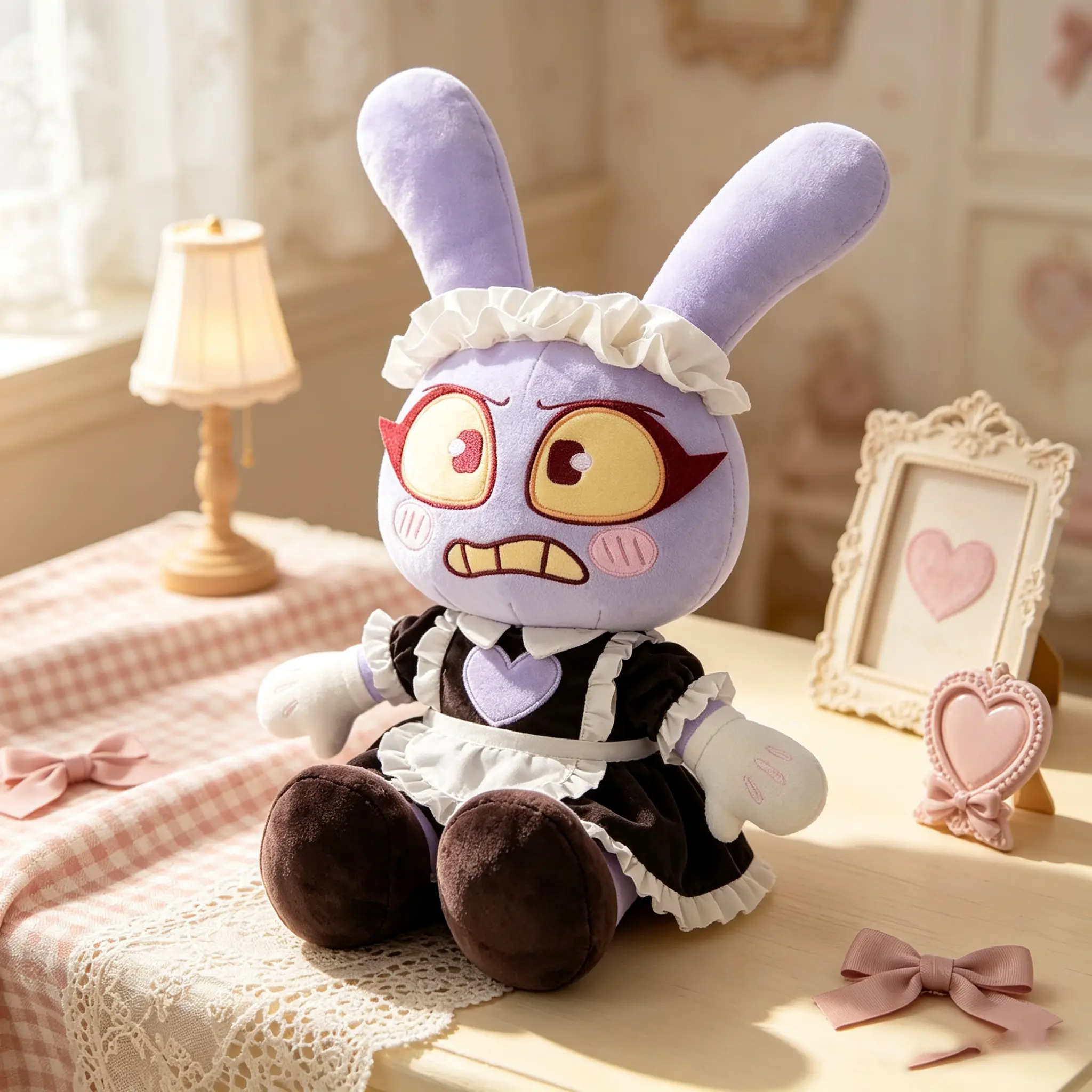 23cm Maid Jax Plush Doll, The Amazing Digital Circus Art Toy Collectible with Classic Maid & Circus Mixed Design, Portable Soft Stuffed Pendant Ornament for TADC Animation Fans