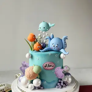 Ocean Cake Decoration Octopus, Turtles, Whales, Poofish, Manta Rays for Kids Happy Birthday Party Cake Topper Baby Shower Gifts Ornaments