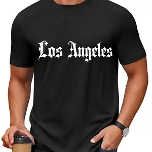 Men's Los Angeles Gothic Lettering Tee Urban Streetwear Graphic Short Sleeve T-Shirt in Black & White Classic West Coast Design - Casual