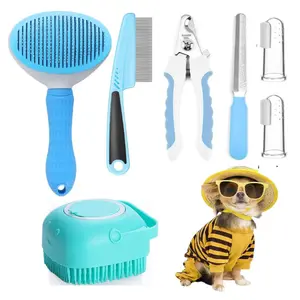 7-Piece Pet Grooming Kit for Cats & Dogs: Self-Cleaning Slicker Brush, Nail Clippers, File, and Shedding Remover