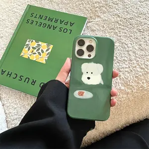 IPhone 13/14/16/17 Pro Max Case Protective | Oil Painting Puppy | Simple and Fresh | Double Layer | Best Friend Gift | Crystal Transparent White Light Painting for iPhone 11 12 13 14 15 16 17 Pro Max