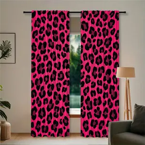 2-piece set, rose leopard print, printed semi-transparent curtains, rod bag curtains, suitable for living room, bedroom and home decoration, machine washable, hookless