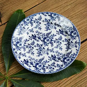 Vintage Floral Pattern Ceramic Plate, 4 Counts/set Round Dinner Plate, Dessert Plate, Serving Plate for Home Kitchen Dining Room