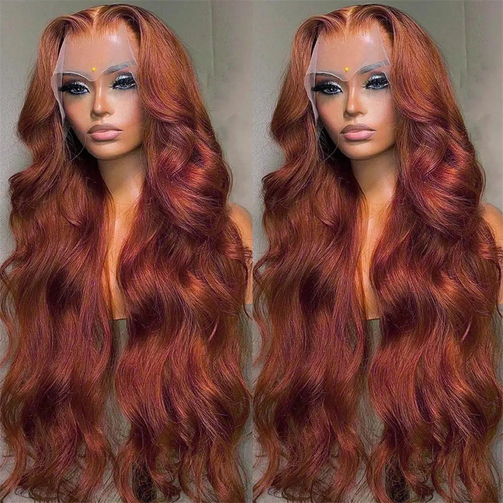 Bling Hair Reddish Brown Wigs Human Hair 13x4 Body Wave Lace Frontal Wig 180% Density Transparent Lace Front Wigs For Women