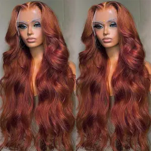Bling Hair Reddish Brown Wigs Human Hair 13x4 Body Wave Lace Frontal Wig 180% Density Transparent Lace Front Wigs For Women
