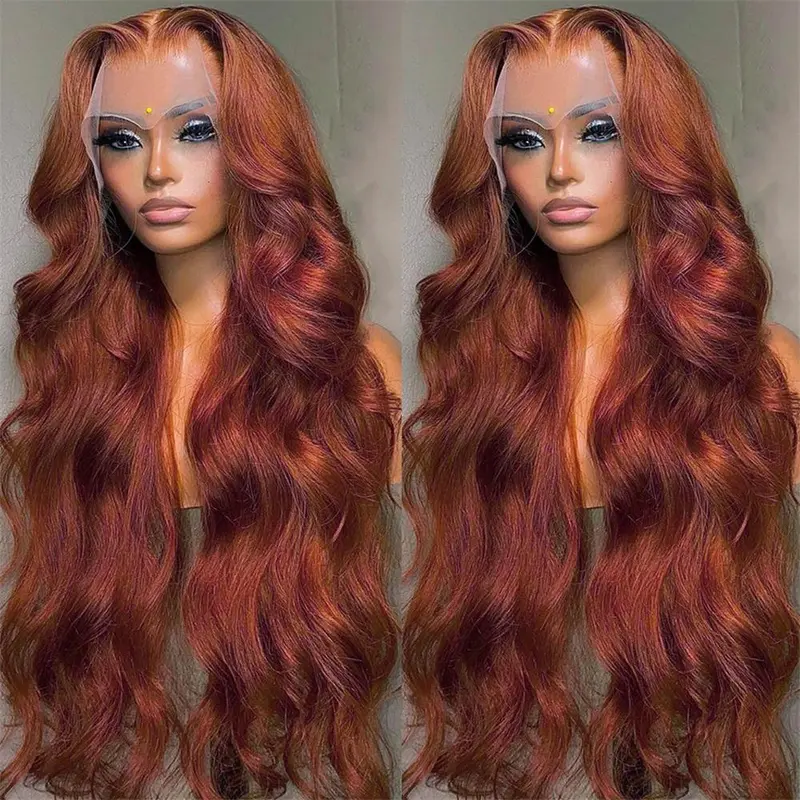 Bling Hair Reddish Brown Wigs Human Hair 13x4 Body Wave Lace Frontal Wig 180% Density Transparent Lace Front Wigs For Women
