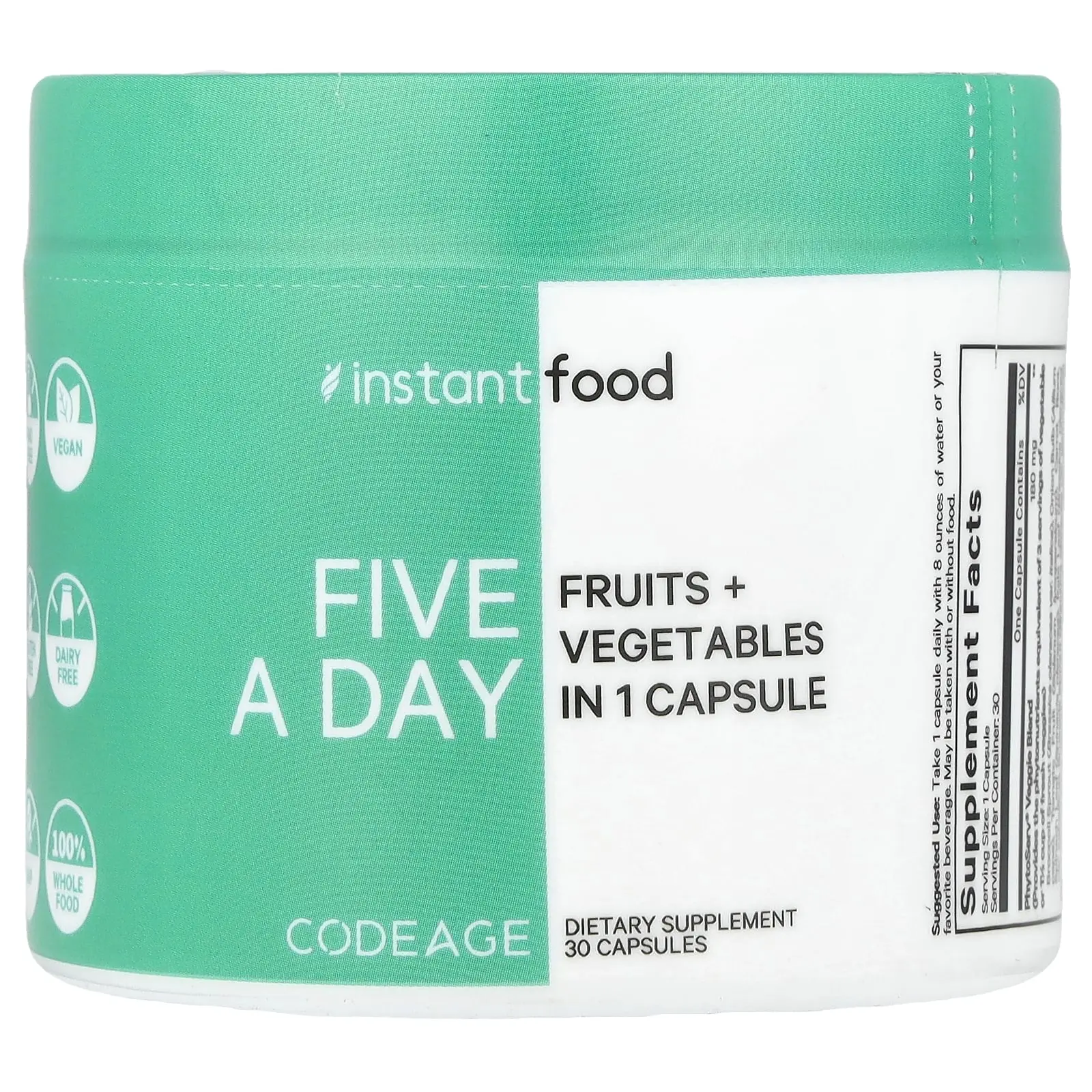 Codeage Five A Day, Fruits + Vegetables in 1 Capsule, 30 Capsules