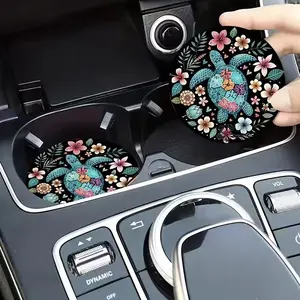 2 Turtle Pattern Car Coasters, Decorate The Vehicle, Protect The Interior, Anti-Slip Design, Suitable for Most Models, Is a Good Gift