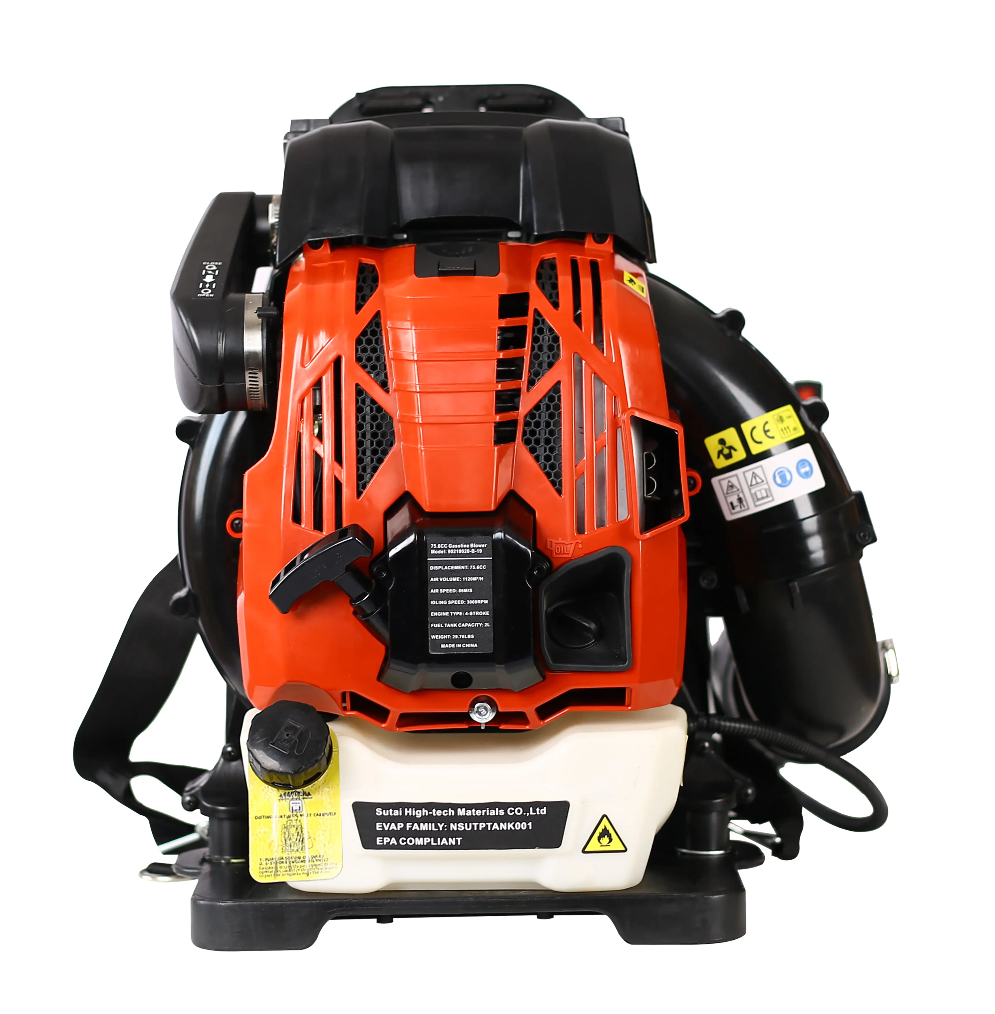 Heavy-Duty Frame Gas-Powered Blower, 76CC 4-Stroke, 750cfm, EPA Compliant, Adjustable Strap, Comfortable Grip