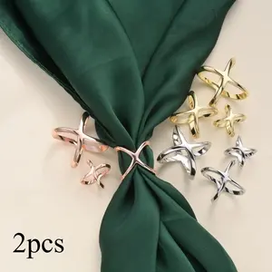 2pcs Creative Silk Scarf buckle Multi-purpose cross hollowed-out smooth silk scarf square shawl buckle Silk scarf buckle Mini streamer buckle X-shaped scarf buckle Corner buckle Multi-purpose silk scarf buckle Cinch Clip Accessories