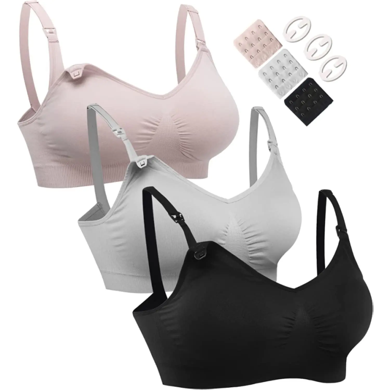 Women's Full Bust Seamless Nursing Maternity Bralette - Adjustable Straps, Hook-and-Eye Closure, Removable Extenders & Clips, S-XXL Sizes for Breastfeeding, Breathable Underwear