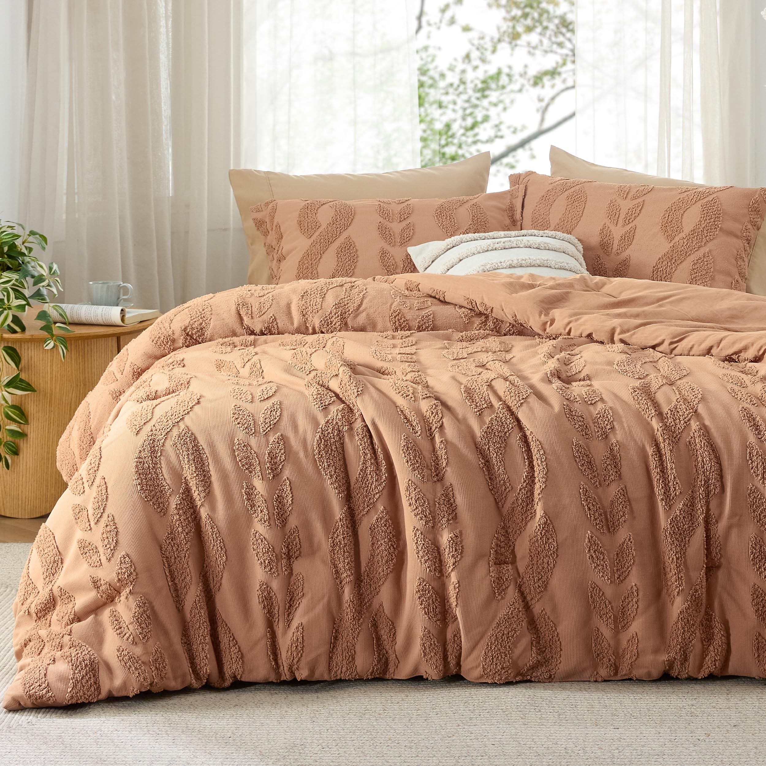 【Deals For You Days】Bedsure 3- Pieces  Comforter Set,Boho Tufted Bed Set, Checkered Farmhouse Shabby Chic Bedding, 1 Plaid Geometric Comforter and 2 Pillow Shams