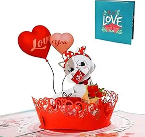 Pop Up Card Cat Love Pop Up Valentines Card for Her Girlfriend Wife Romantic Anniversary Card Pop Up for Him Boyfriend Husband Birthday Greeting Card with Envelope