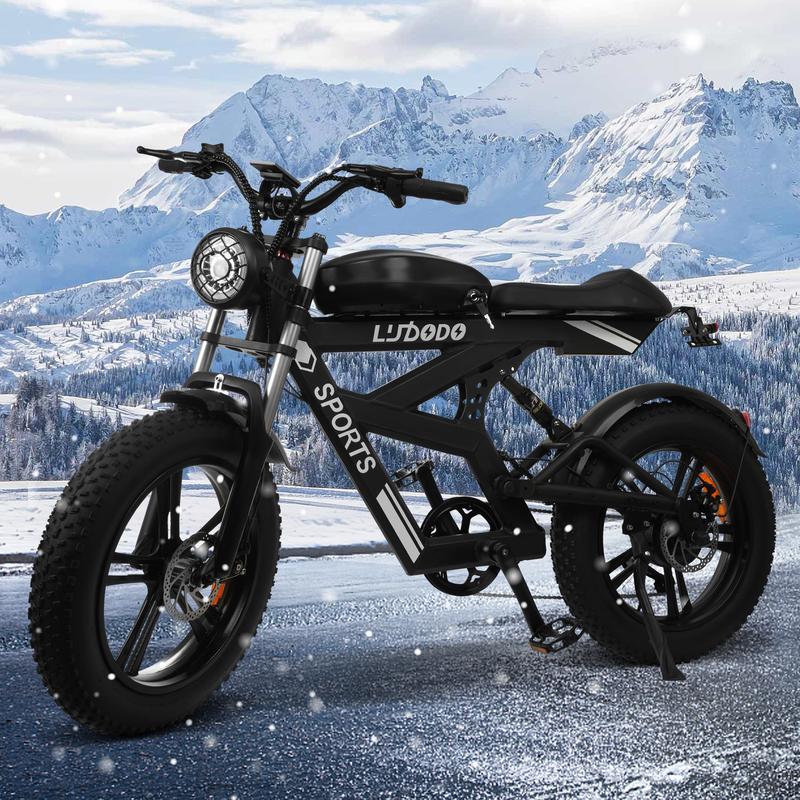 Moped Style Ebike for Adults740W, Max 19MPH & 70-150 Miles, Long Seat Electric Dirt Bike with 20" Fat Tire, Full Suspension E Bike All Terrain Gravelbike
