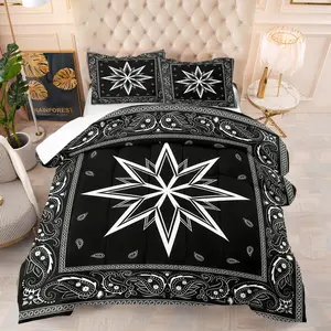 Retro Black & White Cashew Flower Paisley Bedding Set, Trendy Hip-Hop Style Personalized Print, Soft And Warm Bedding Set, Including 1 Quilt And 1 Or 2 Pillowcases Without Pillowcases, Bedroom Decoration Gift For Family And Friends