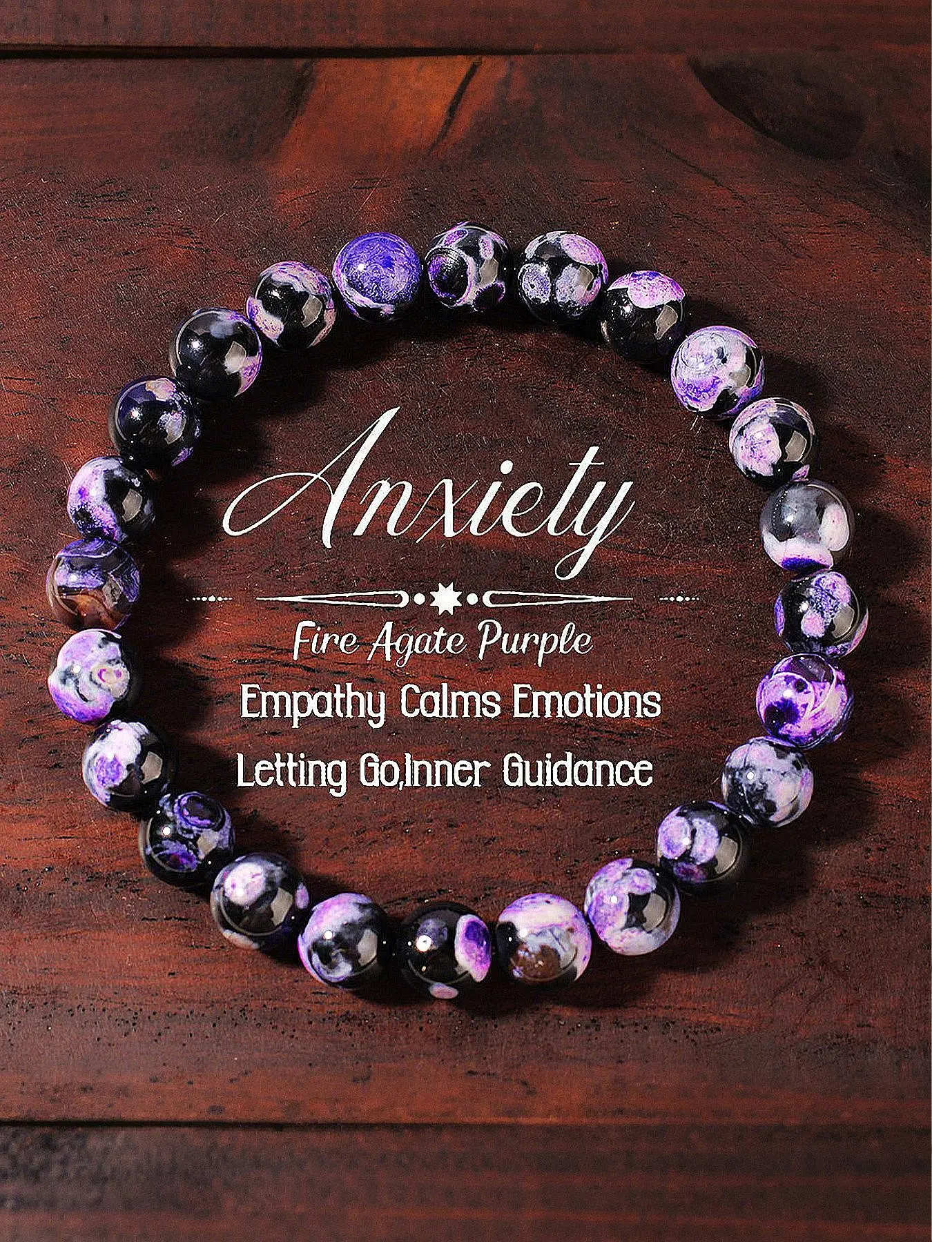 1 Bohemian Vintage-Style, Bohemian Charm Purple Fire Agate Beaded Bracelet - Elastic Design, Ideal for Easter and Birthdays, a perfect everyday accessory for women, a thoughtful festive gift, and a soothing aid for anxiety relief