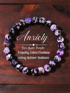 1 Bohemian Vintage-Style Purple Fire Agate Beaded Bracelet — Elastic Design. Ideal for Easter, Graduation Season, Christmas, and Birthdays; a perfect everyday accessory for women, a thoughtful festive gift, and a soothing aid for anxiety relief.