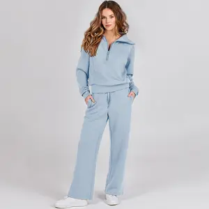 TFNOSIZE Women's Funnel Neck Sweatshirt Set  - Half Zip Pullover Sweatshirt & Wide Leg Pants with Drawstring - Matching Tops & Sweatpants for Comfort
