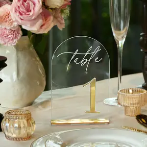 Clear  Wedding Table Numbers 1-15 Set, Self-Standing Modern Arched Signs for Reception Seating, Anniversary & Bridal Shower, Elegant Wedding Decor (5x7 Inches)